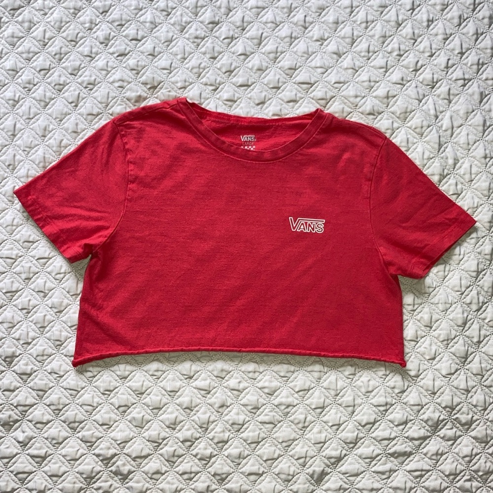 Juniors Vans Off The Wall Red Cropped Tee Size Large